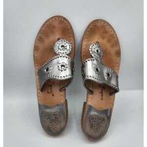 Jack‎ Rogers Jacks Leather Flat Sandal Womens Size 10.5 Silver Metallic